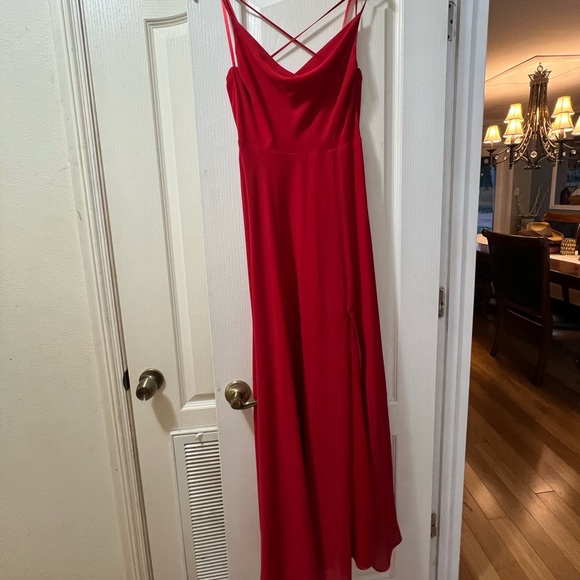 Long Formal Red Dress with leg slit - Picture 5 of 8